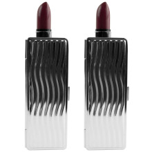 Stephanie Imports Set of 2 Rectangular Vintage Lipstick Cases With Glass Mirror (Silver Wave)