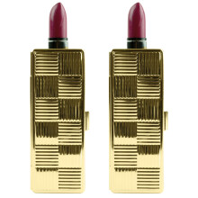 Stephanie Imports Set of 2 Rectangular Vintage Lipstick Cases With Glass Mirror (Gold Checker)