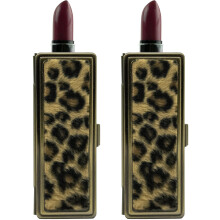 Stephanie Imports Set of 2 Rectangular Vintage Lipstick Cases With Glass Mirror (Leopard Print)