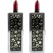 Stephanie Imports Set of 2 Rectangular Vintage Lipstick Cases With Glass Mirror (Gold Drops)