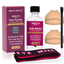 Clear Wig Bond Glue 1.7oz/50 ml med perukbandspeklock | Simning tillåtet | Vattentät peruklim för front spets peruk extremt starkt håll spetslim