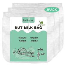 Bellamei 3-pack 14"x14" Nötmjölkspåsar Extra Stora Återanvändbara Matfilter