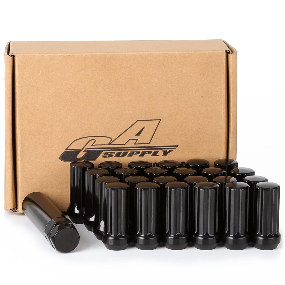 Gasupply 14X2 Lug Nuts M14x2 Closed End Acorn Tuner Lug Nuts For Aftermarket Wheels 2 Inch 50Mm Tall 24 Pack +1 Spline Lug Nut Key Black 792332916738