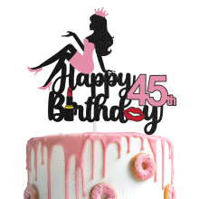 LINGTEER Feliz 45 Aniversrio Coroa Rainha Senhora Grosso Papel Bolo Topper Felicidades aos 45 Anos de Idade Rpida Decoraes de Festa de Aniv