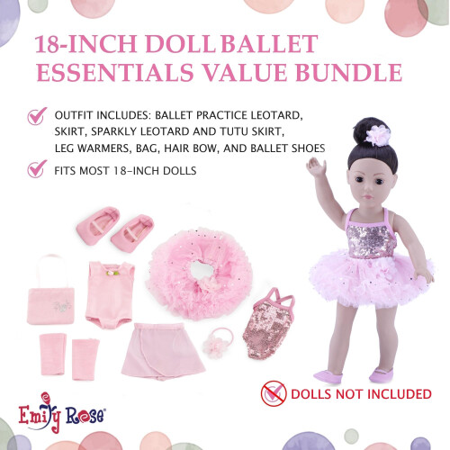 Emily Rose Roupas de boneca de 18 polegadas Pacote de valor essencial de bal de 7 peas  Inclui roupa de prtica de bailarina e conjunto de rou 2