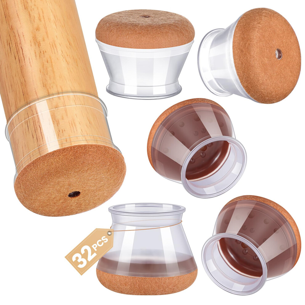32Pcs Chair Leg Floor Protectors For Hardwood Floors - Silicone Felt Furniture Pads - Chair Leg Caps - Clear Rubber Chair Sliders - L(Fit:1.1""""-1 794969473394