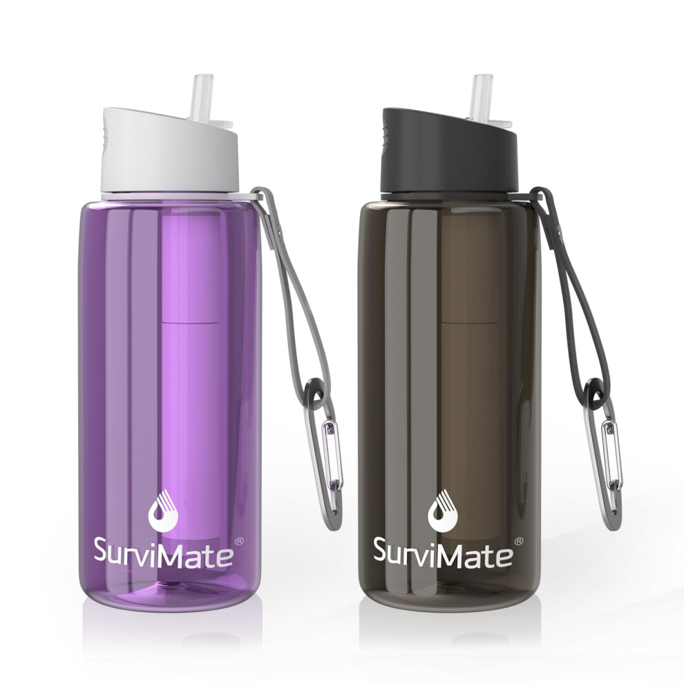 SurviMate Purified Water Bottle for Camping  Hiking  Backpacking and Travel  BPA Free with 5-Stage Intergrated Filter Straw-image-OPC-PHRFPBW-NEW