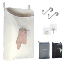 Cesto de roupa suja suspenso com ganchos sobre a porta e saco de roupa adesivo durvel que economiza espao com zper e cesto de roupa suja suspe
