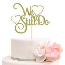 Ainda fazemos topper de bolo para suprimentos de decorao de festa de renovao de votos de aniversrio de casamento (brilho dourado)