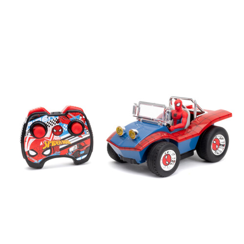 Jada Jada Spider-Man Buggy RC with Non-Removable Spider-Man Figure - 7", Turbo Button, Full-Function Remote Control, Ages 6+, Red/Blue