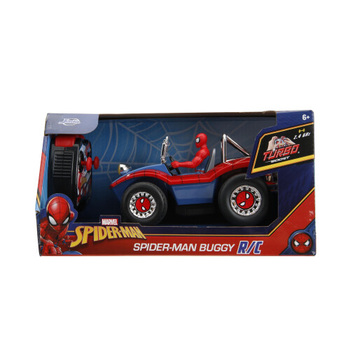 Jada Jada Spider-Man Buggy RC with Non-Removable Spider-Man Figure - 7", Turbo Button, Full-Function Remote Control, Ages 6+, Red/Blue 2