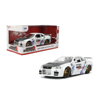 Jada Toys JDM Tuners 1:24 Die-Cast 2002 Nissan Skyline GT-R (R34) Opening Doors Detailed Interior Rubber Tires Collectible for Ages 8+(Glossy