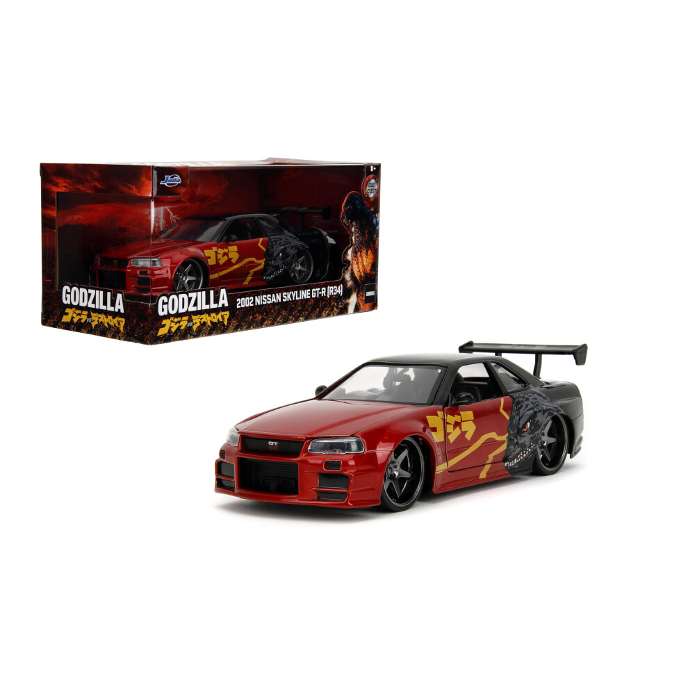Photos - Action Figures / Transformers Jada Godzilla 2003 Nissan Skyline GTR R34 - 1:24 Scale Die-Cast Opening Doors Hood Trunk Rubber Tires - Collectible for Adul 
