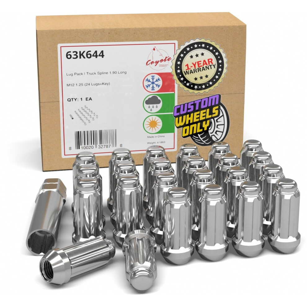 Wheel Accessories Parts 24 Pcs M12x1.25 12x1.25 Thread Truck 2.00"""" Long Spline Lug Nuts Chrome 6 Spline Hex Fits Nissan Titan (Non XD)-image-OPC-PHRFQQG-NEW