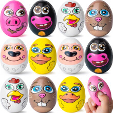 JOYIN 12 PCS Pasen Ei Squishy Speelgoed voor Paaseieren Jacht Dierenthema