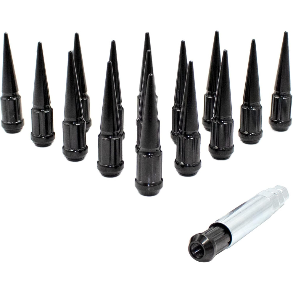 Wheel Accessories Parts 16 Pcs 10 X 1.25 Thread Spike Spline 3.35"""" Long Lug Nuts 14Mm 17Mm & 3/4"""" (19Mm) Hex Fits Artic Cat | Can Am | H Black 810034664617