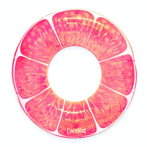 Coconut Float: Pink Grapefruit Glitter - 42"""" Pool Float Ring Inflatable Anti-Leak Durable Party Water Accessory