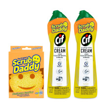 Scrub Daddy + 2x Cif All Purpose Cleaning Cream Lemon - Multi Surface Household Cleaning Cream Scratch-Free Multipurpose Dish Sponge