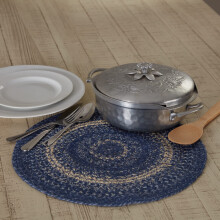VHC Brands Great Falls Dessous de plat bleu pour casseroles, poles, mlange de jute bleu et blanc, cercle rond 38,1 cm