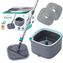 True & Tidy SPIN-800 TrueClean Mop and Bucket System Self Wringing Spin Mop with Separate Compartments for Clean and Dirty Water, Square Spin Floor wi