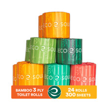 Eco Soul Bamboo Toalet Paper 24 mega rolls 3 warstwa 300 arkuszy na rolke | Ekologiczne septyczne bezpieczne tkanki do kapieli ekologicznej zrwn