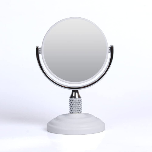 Zahari Home Galvin Espelho de maquiagem dupla face com suporte Espelho de mesa 1X/3X Ampliao 360 graus Redemoinho 5,60 polegadas Branco