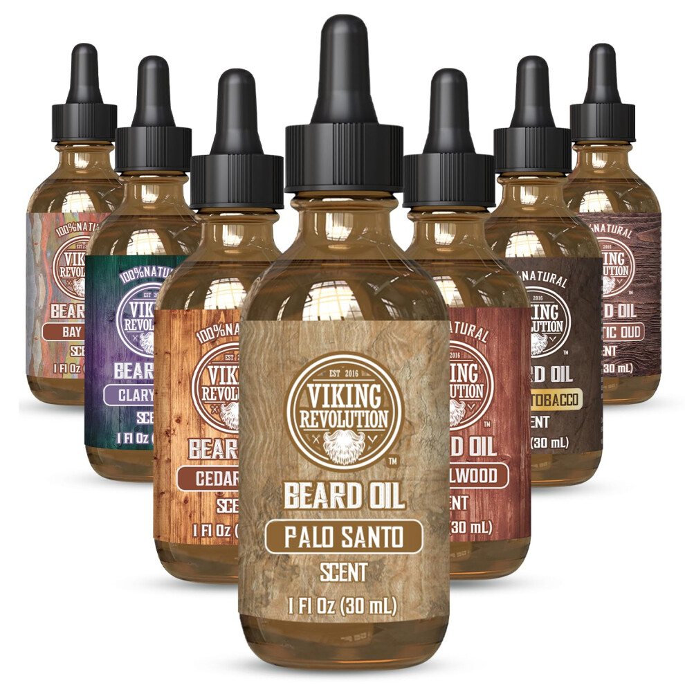 Viking Revolution Beard Oil Conditioner - All Natural Palo Santo Scent with Argan & Jojoba Oils - Softens & Strengthens Beards and Mustaches for