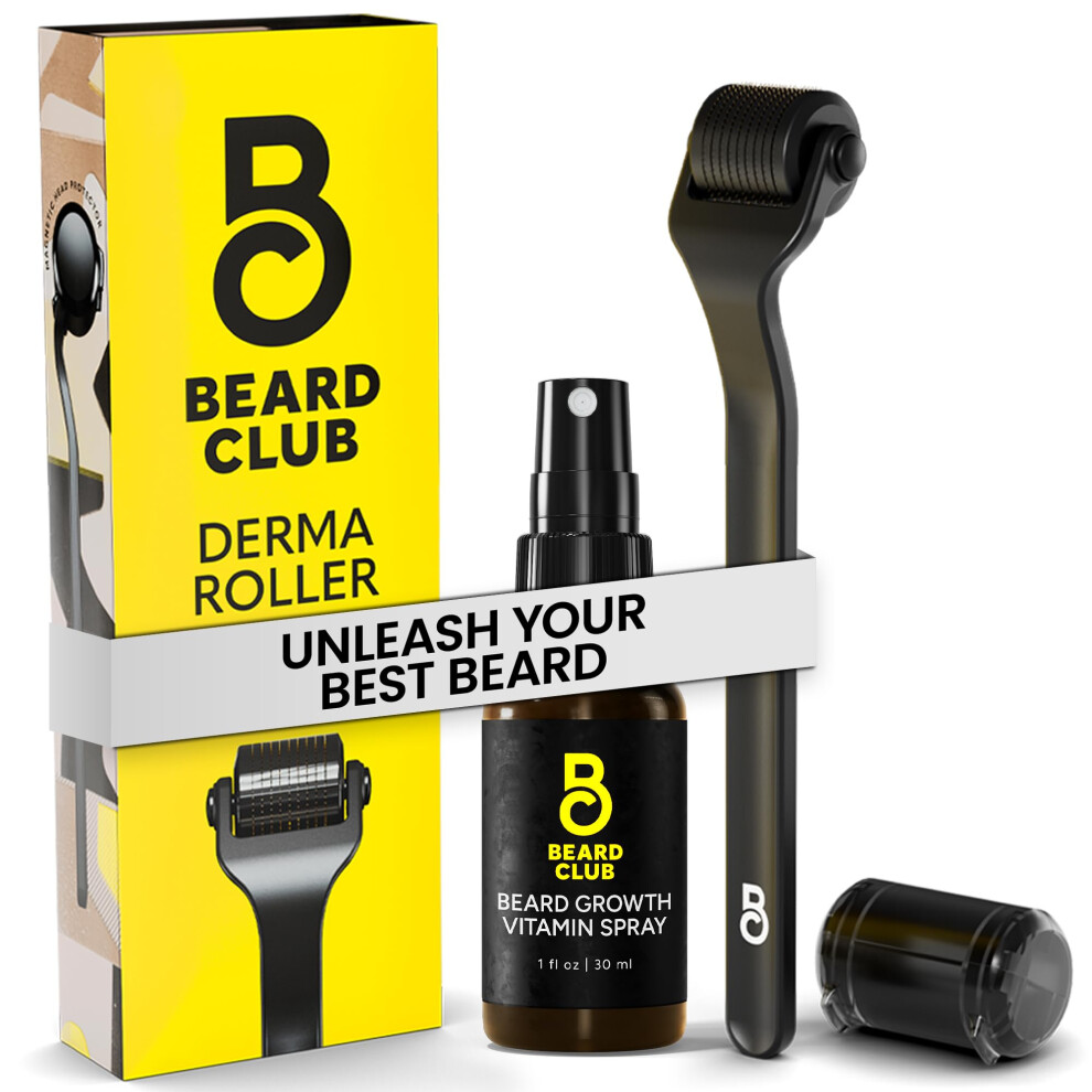 The Beard Club Beard Club Derma Roller & Biotin Beard Growth Vitamin Spray - Microneedle Roller For Men And Women With 540 Titanium Microneedles - Beard Roller