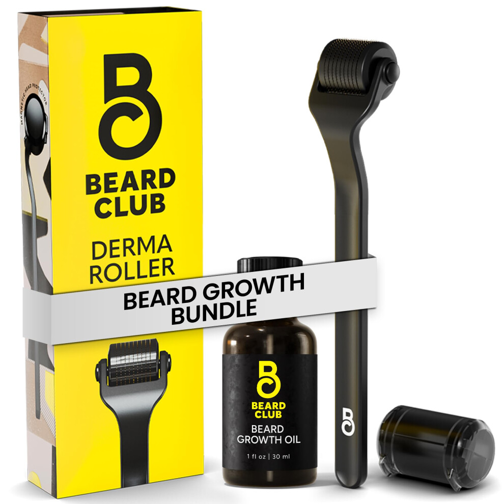 The Beard Club Beard Club Derma Roller & Beard Growth Oil - Microneedling Roller With 540 Titanium Microneedles For Face Body And Scalp - Beard Roller With San