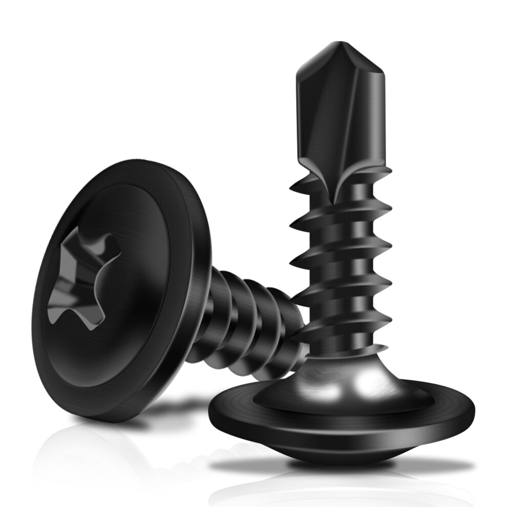 Marysino 100 Stck #8 X 1/2"" Schwarze Selbstschneidende Schrauben Fr Metall 410 Edelstahlblechschrauben Fr Metall-Flachrundkopf, Hochfestes Sch-image