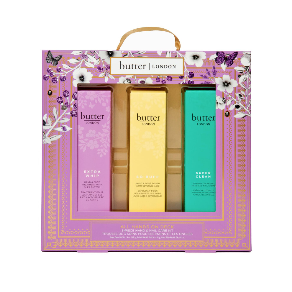 butter LONDON All Hands on Deck 3-Piece Hand & Nail Care Kit  Helps Moisturize & Restore Skin  At Home Manicure Prep  Vegan  Cruelty & Paraben Fr