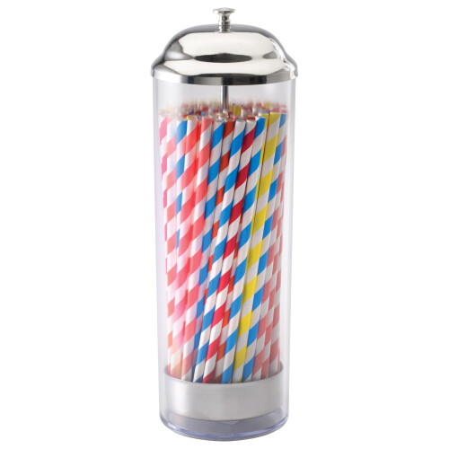 Winco Column Straw Dispenser TableTopDispensers Medium Stainless Steel Clear 1