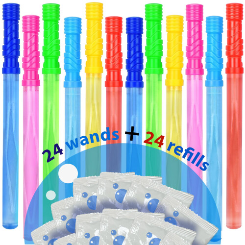 GIFTEXPRESS 24 pcs Big Bubble Wands and Solution - 14.6"""" Large Bubble Wands and Bubble Refills Solution for Easter  Pool  Beach  Park  Summer BB