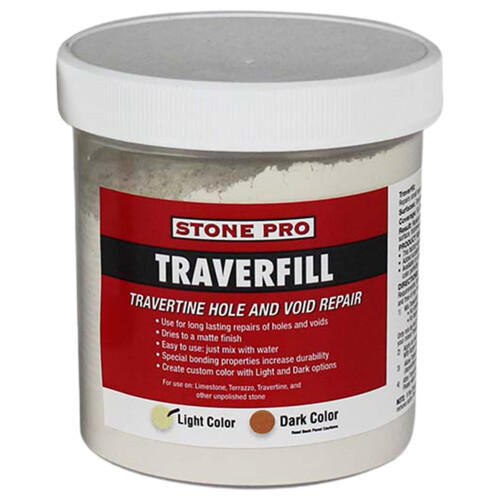 StonePro Traverfill - Travertine Repair - Fills smalls pits holes & voids in travertine & limestone (Light 1 lb)