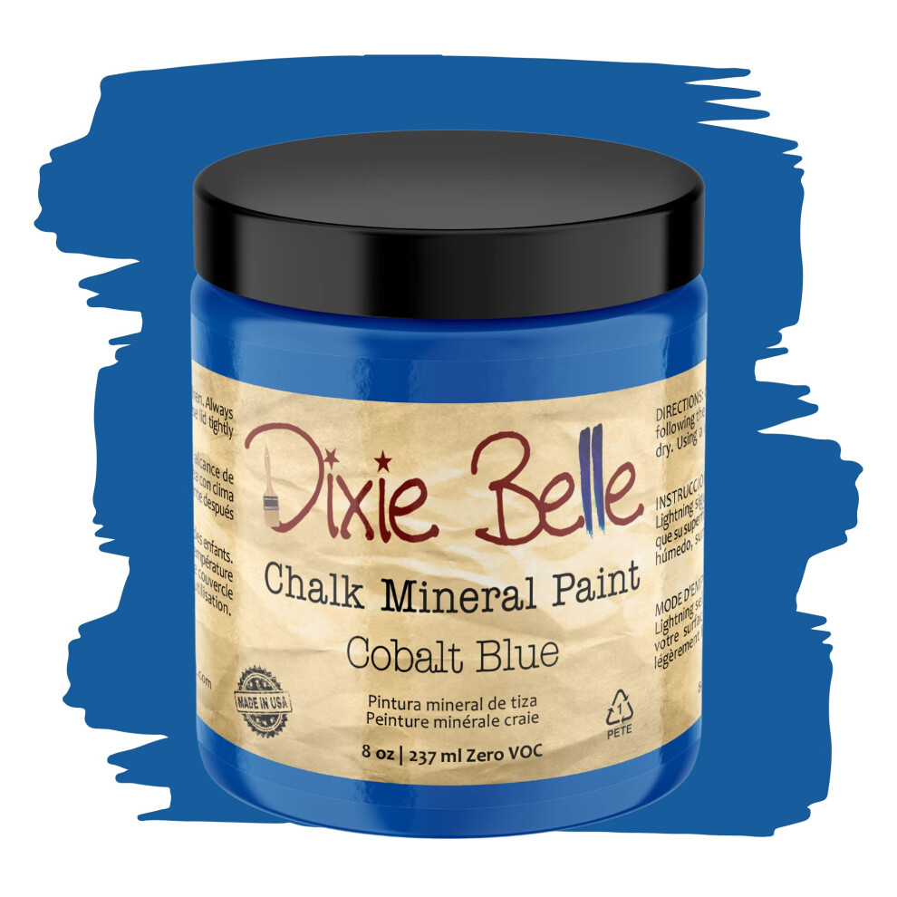 Dixie Belle Paint Company Chalk Finish Furniture Paint | Cobalt Blue (8Oz) | Matte Vibrant Blue Chic Chalk Mineral Paint | Diy Furniture Paint 815146020153