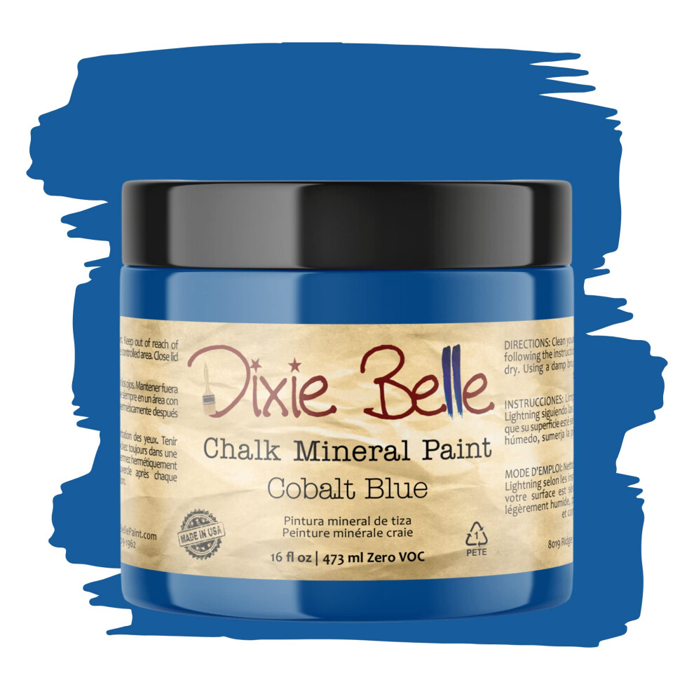 Dixie Belle Paint Company Chalk Finish Furniture Paint | Cobalt Blue (16Oz) | Matte Vibrant Blue Chic Chalk Mineral Paint | Diy Furniture Paint 815146020160