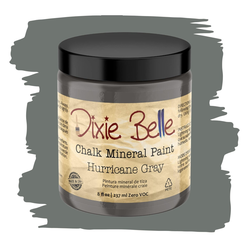 Dixie Belle Paint Company Chalk Finish Furniture Paint | Hurricane Gray (8Oz) | Matte Medium Gray Chic Chalk Mineral Paint | Diy Furniture Paint 815146020504