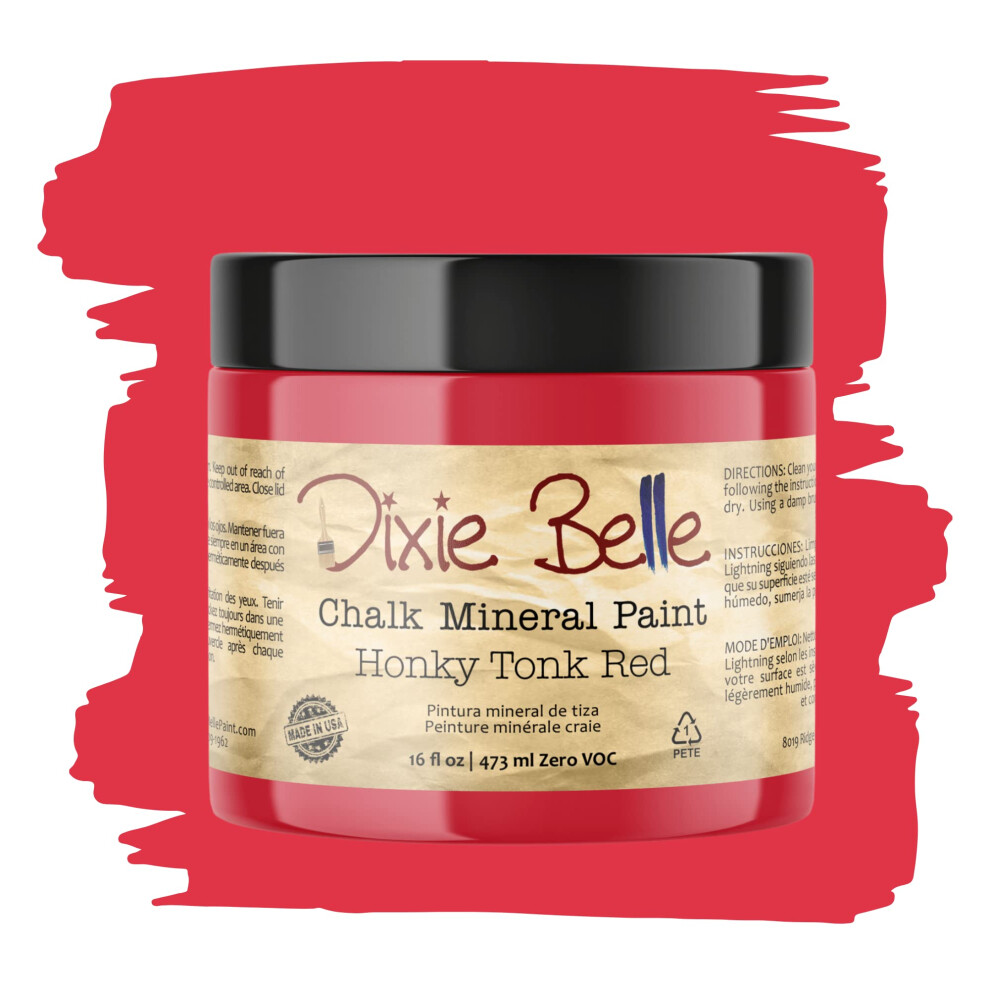 Dixie Belle Paint Company Chalk Finish Furniture Paint | Honky Tonk Red (16Oz) | Matte True Red Chic Chalk Mineral Paint | Diy Furniture Paint 815146020481