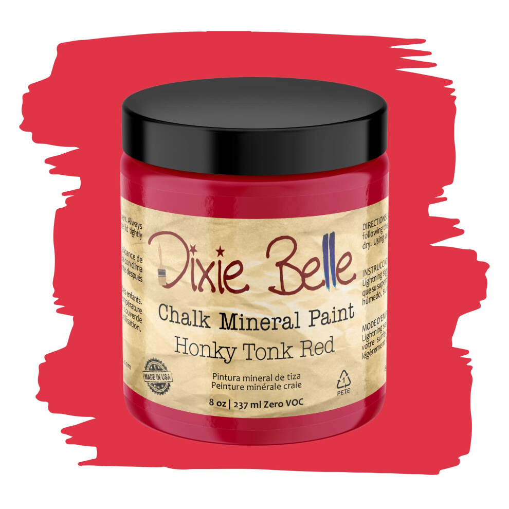 Dixie Belle Paint Company Chalk Finish Furniture Paint | Honky Tonk Red (8Oz) | Matte True Red Chic Chalk Mineral Paint | Diy Furniture Paint 815146020474