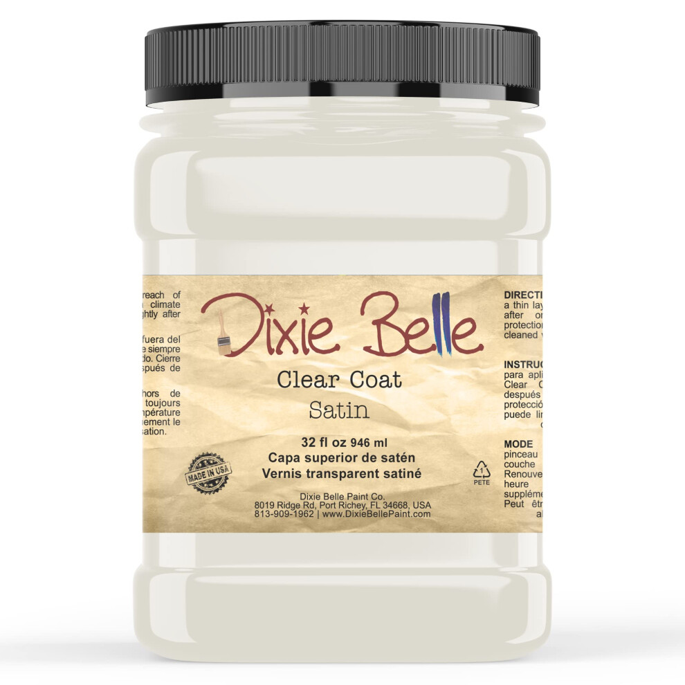 Dixie Belle Paint Company | Satin Clear Coat (32Oz) | Satin Finish Polyacrylic Topcoat | Chalk-Friendly Furniture Paint Finish 815146021310