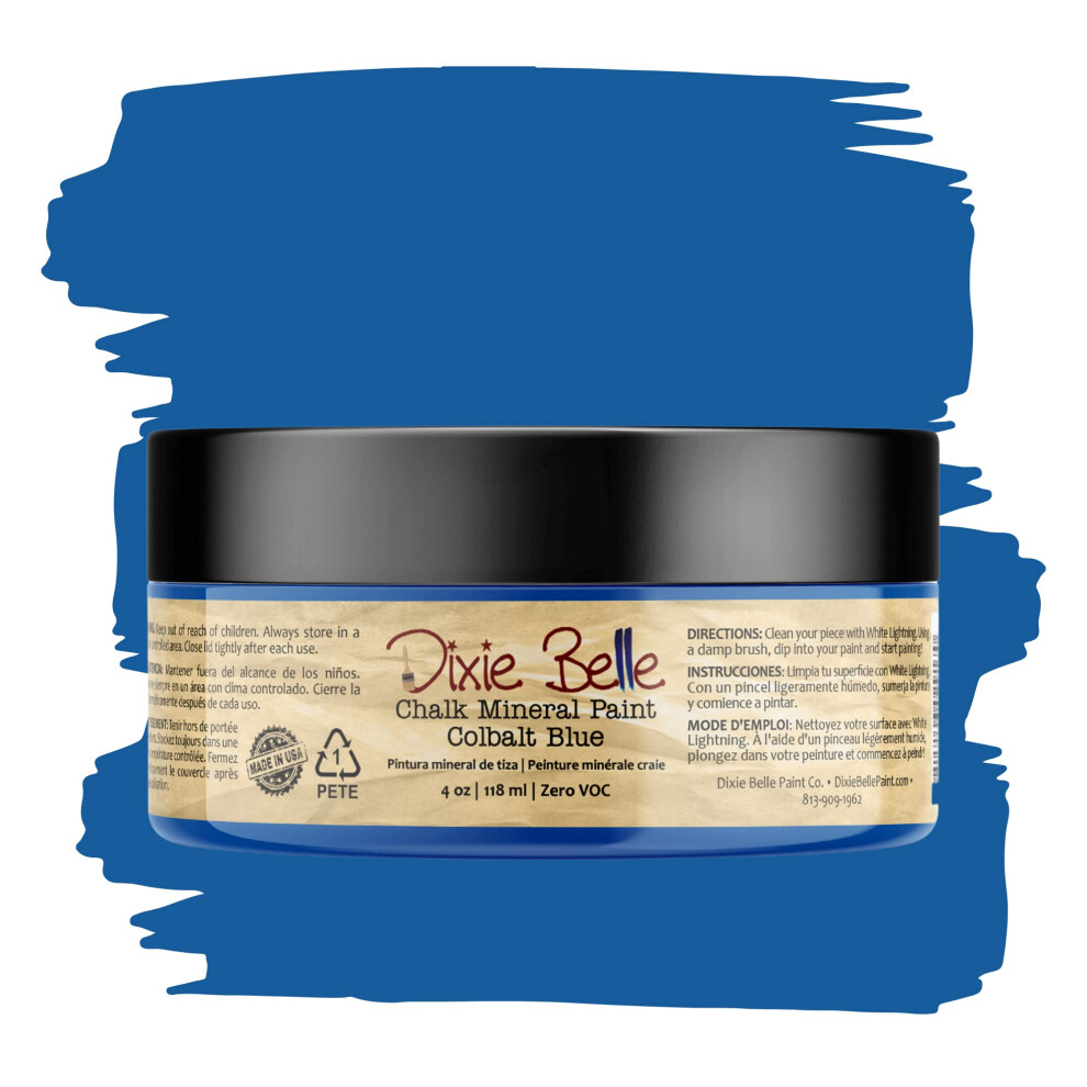 Dixie Belle Paint Company Chalk Finish Furniture Paint | Cobalt Blue (4Oz) | Matte Vibrant Blue Chic Chalk Mineral Paint | Diy Furniture Paint 815146029170
