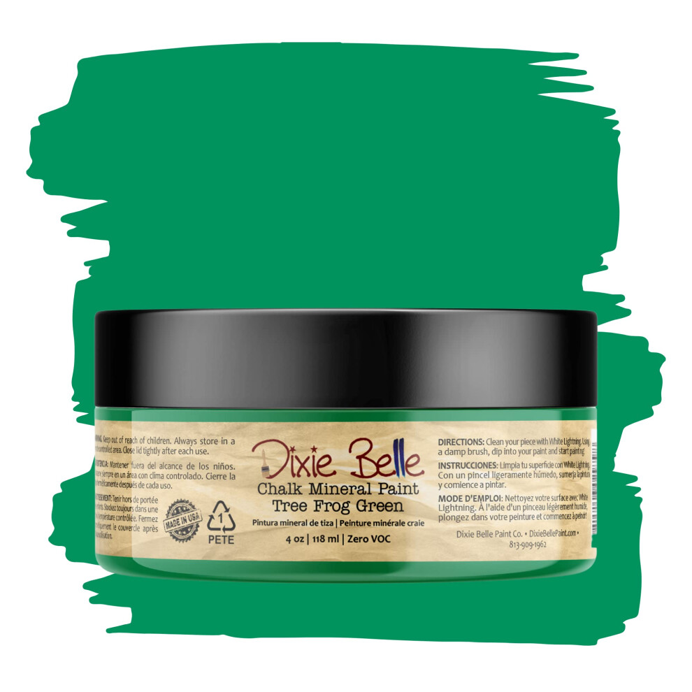 Dixie Belle Paint Company Chalk Finish Furniture Paint | Tree Frog Green (4Oz) | Matte Vibrant Green Chic Chalk Mineral Paint | Diy Furniture Pai 815146029798