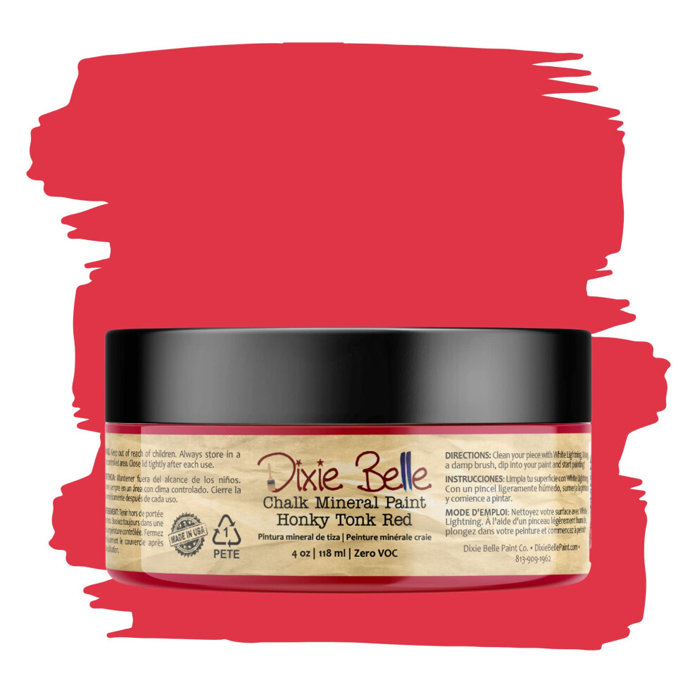 Dixie Belle Paint Company Chalk Finish Furniture Paint | Honky Tonk Red (4Oz) | Matte True Red Chic Chalk Mineral Paint | Diy Furniture Paint 815146029255