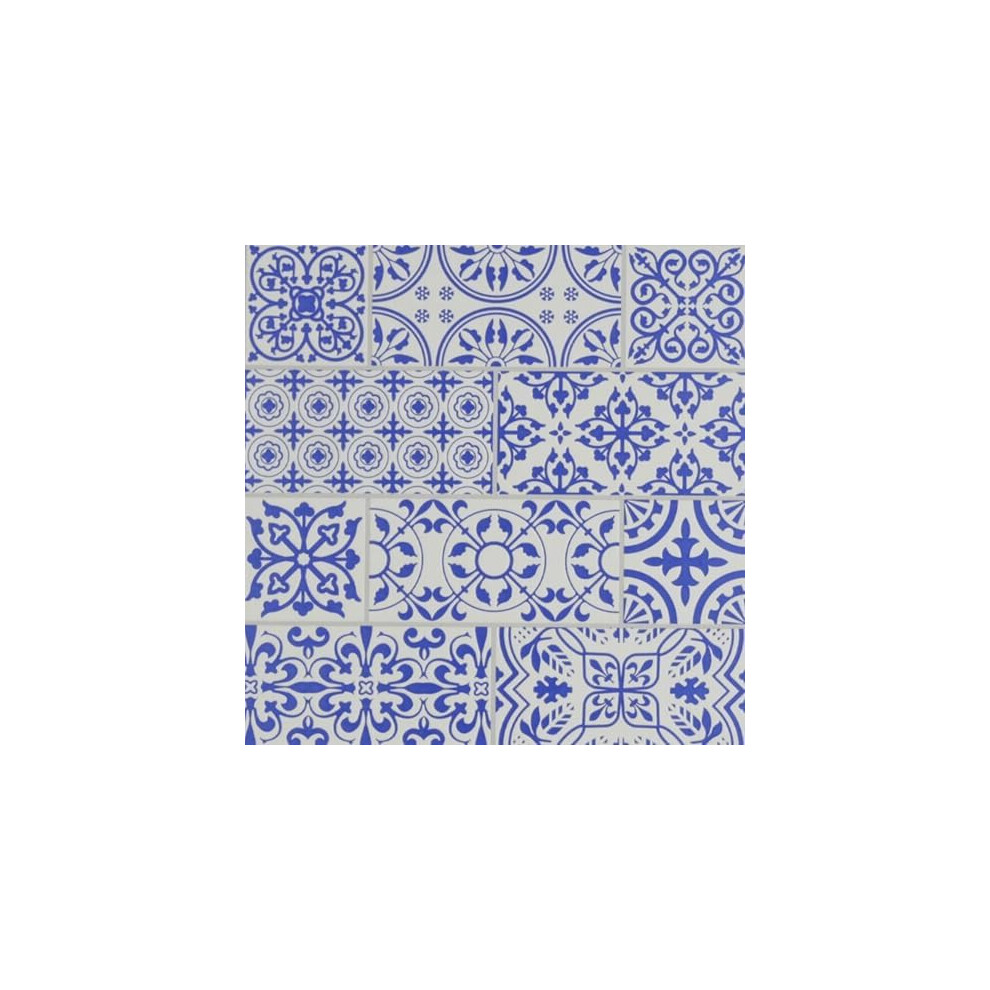 24-Pack Of 8 X 8"""" Wallpaper Tiles For Kitchen Backsplash. Peel And Stick Backsplash In Blue Painted Stone Mosaic Design. Renter Friendly Backspl 816976039582