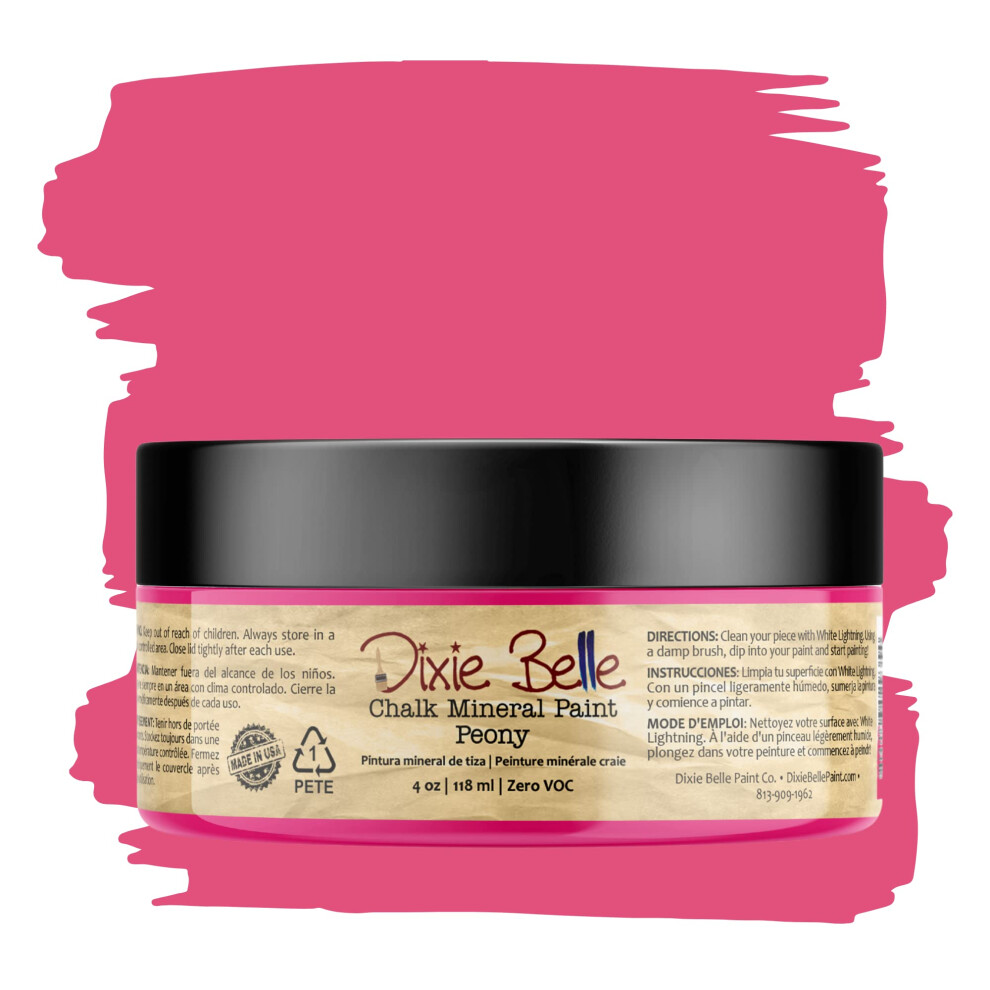 Dixie Belle Paint Company Chalk Finish Furniture Paint | Peony (4Oz) | Matte Hot Pink Chic Chalk Mineral Paint | Diy Furniture Paint 815146029354