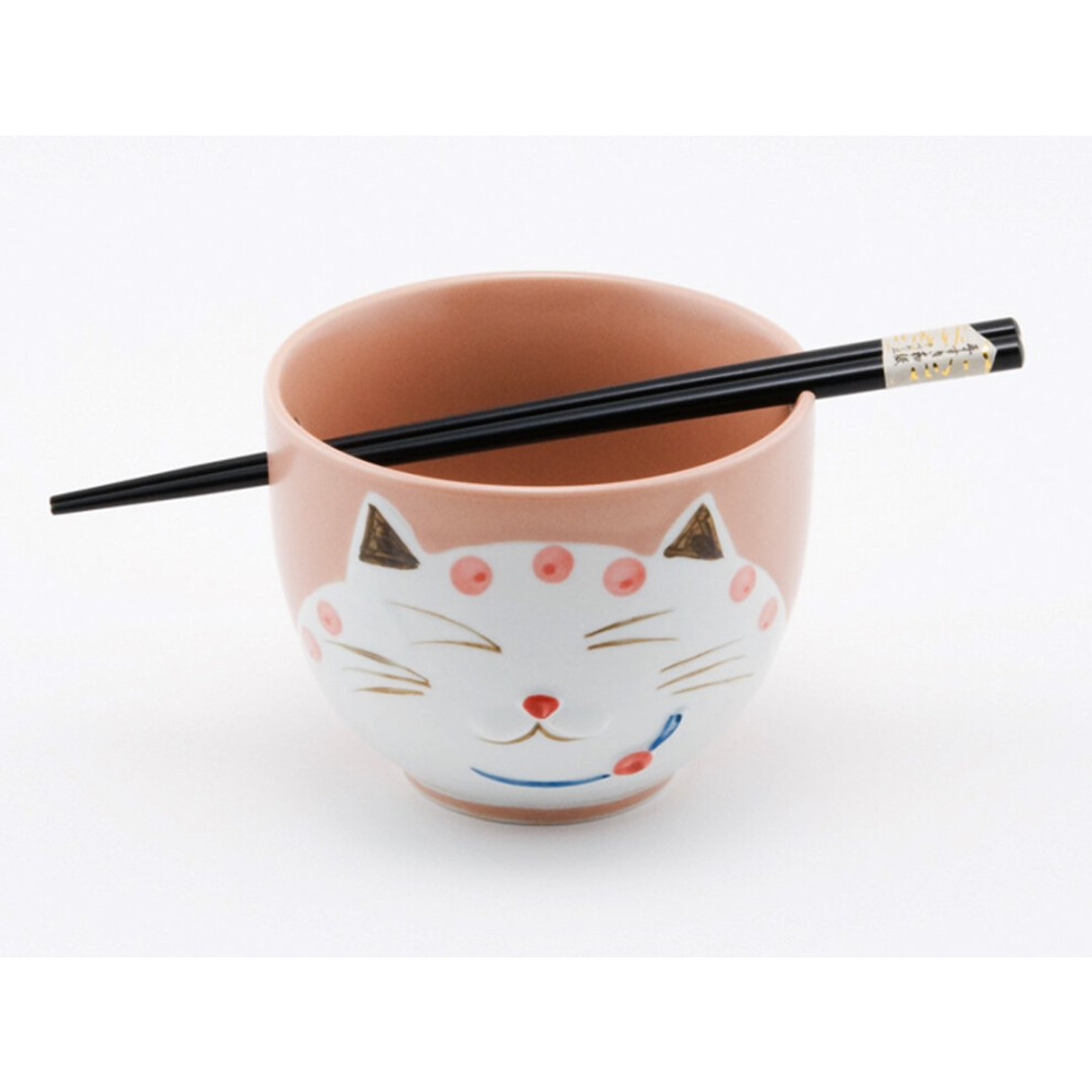 Happy Sales HSRB-CATPNK  Japanese Ramen Udon Noodle Bowl with Chopsticks Gift Set  Smiley Cat Pink-image-OPC-PHRFTFV-NEW