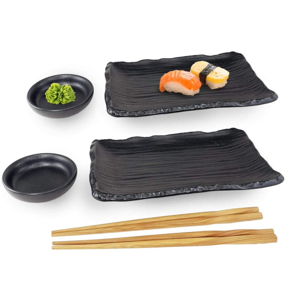 Happy Sale 6 Piece Japanese Style Sushi Plate Dinnerware Set (Black)