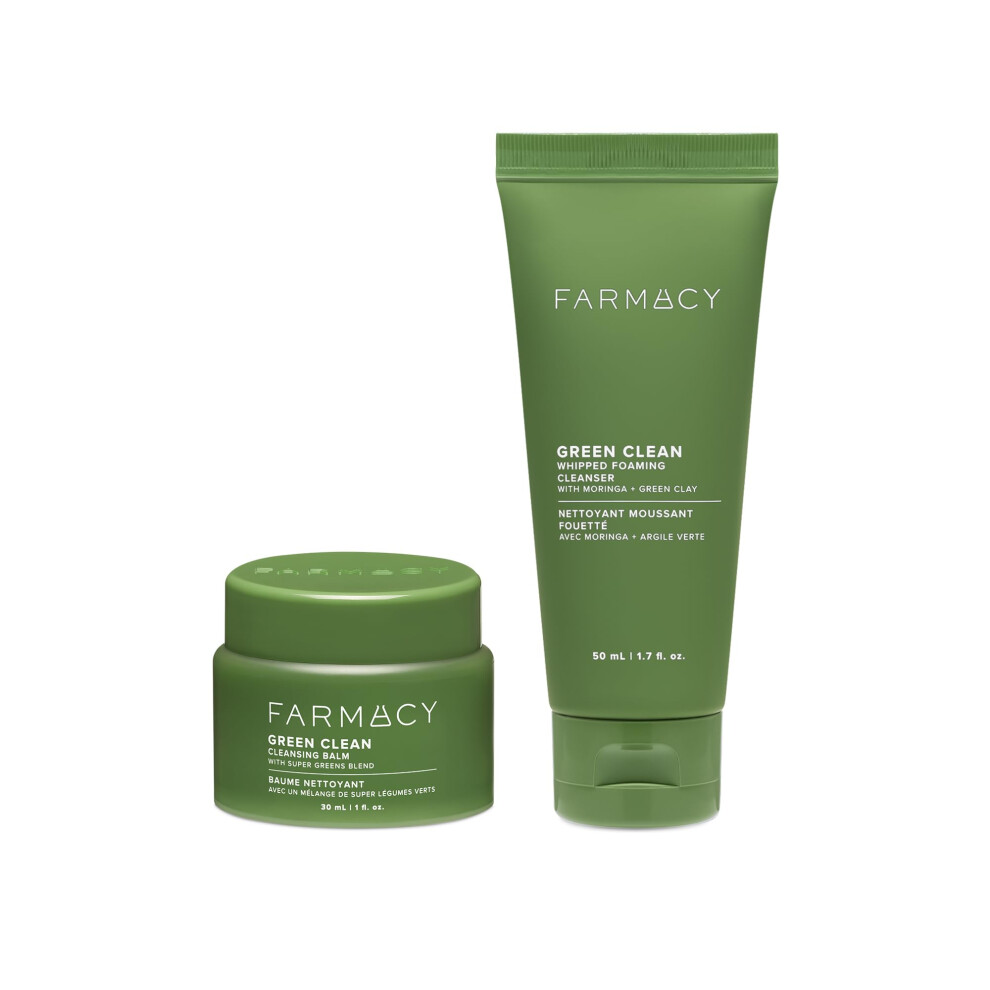 Farmacy Green Deep Double Cleanse Skincare Gift Set - Clean Makeup Remover Cleansing Balm & Whipped Foaming Face Wash For Oily Skin - Melts Away Makeu