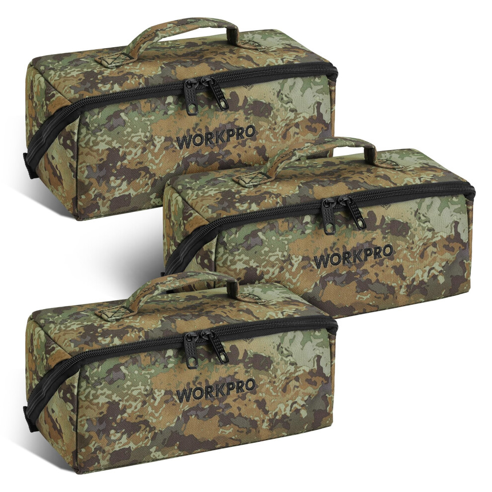 Workpro Tool Bag With Zipper 10"""" Utility Wide Mouth Heavy Duty Tool Storage Bag Multipurpose Zipper Tool Pouch Tote Bag For Organizer 3-Pack 820909606130