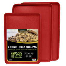 casaWare 3pc Ultimate Commercial Weight Cookie Sheet Set Two 15 x 10-Inch Pans One 13 x 9-Inch-Inch Pan (Red Granite)